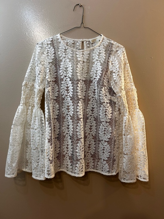 MICHAEL Michael Kors Tops - MICHAEL Michael Kors White Floral Lace Bell-Sleeve Blouse